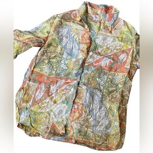 SAS Slax and Such Vintage 60s Earthy Hippie Natural Boho Floral Long Sleeve Top